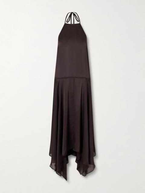 ST. AGNI Asymmetric Silk-satin Halterneck Maxi Dress