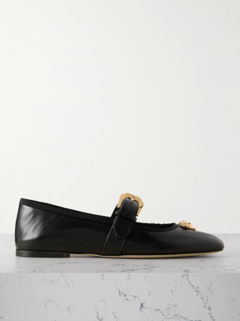 VERSACE Embellished Leather Mary Jane Ballet Flats