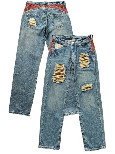 Hysteric Glamour Japanese Checkered Patchwork Ripped Rusty Denim Jeans 29x31