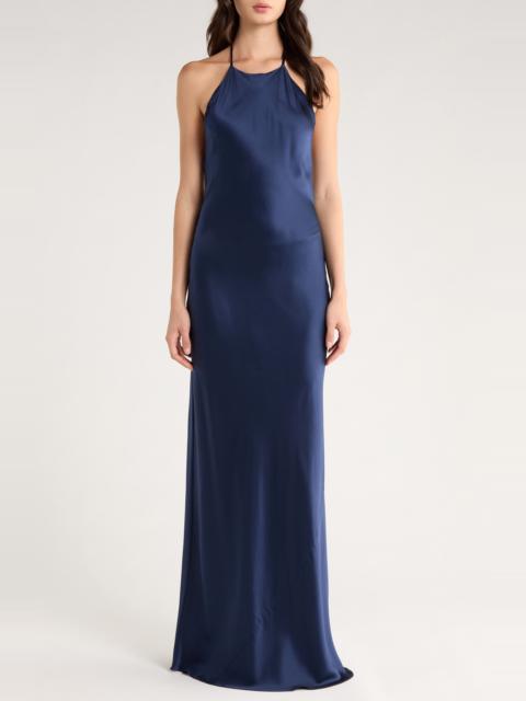 Reformation Reformation Jeany Silk Charmeuse Halter Dress in Navy at Nordstrom