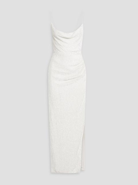 RETROFÊTE Katya draped sequined chiffon gown