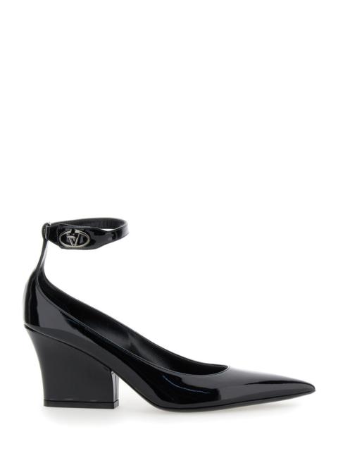 Valentino Valentino Garavani Women Black Pointed-Toe Pumps With Strap And High Heel With Vlogo Detail In Leath