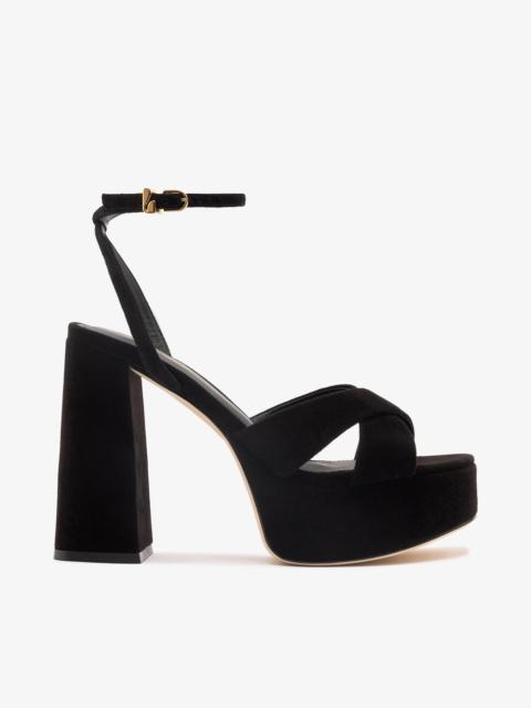 Larroudé Dolly X Platform Sandal In Black Suede