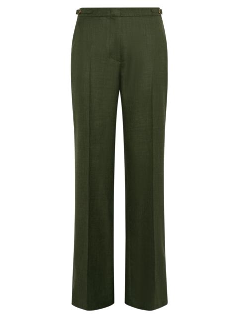 GABRIELA HEARST Vesta Flare Pant in Olive Virgin Wool Silk with Linen