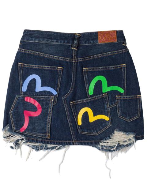 EVISU Seagull Print Multi-Pocket Denim Skirt