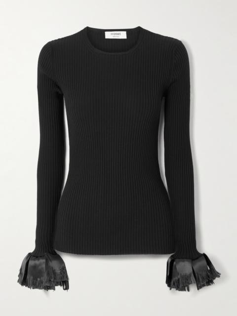 FFORME Nova Satin-trimmed Ribbed Wool-blend Top