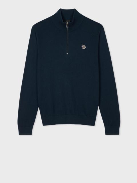 Paul Smith Dark Navy Cotton-Blend Half Zip Zebra Logo Sweater