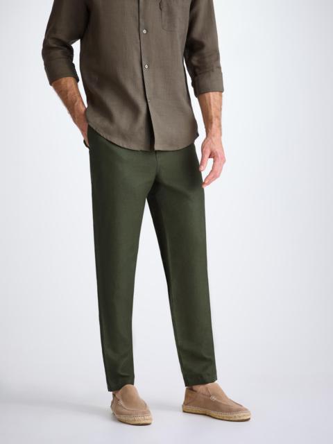 Derek Rose Men's Pants Sydney Linen Khaki