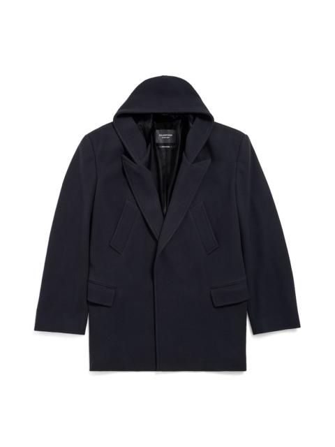 BALENCIAGA Men's Hooded Short Coat in Dark Navy