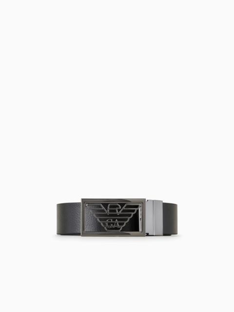 EMPORIO ARMANI Two-toned reversible leather belt with one side in palmellato leather