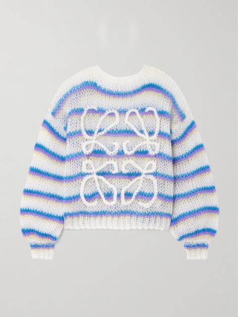 Loewe Anagram Embroidered Striped Mohair-blend Sweater