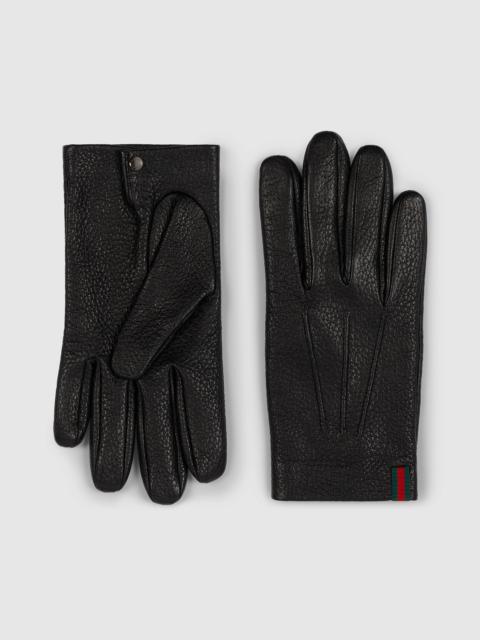 GUCCI Grainy leather gloves with Web