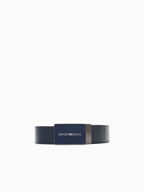 EMPORIO ARMANI LEATHER BELT WITH LOGO BUCKLE