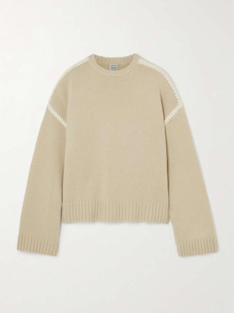 Oversized embroidered wool and cashmere-blend sweater Gray