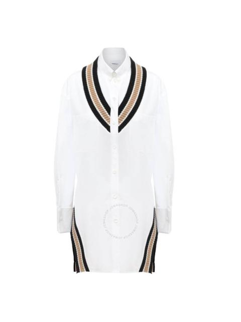 Burberry Optic White Cricket Stripe Rib Knit Oversized Shirt