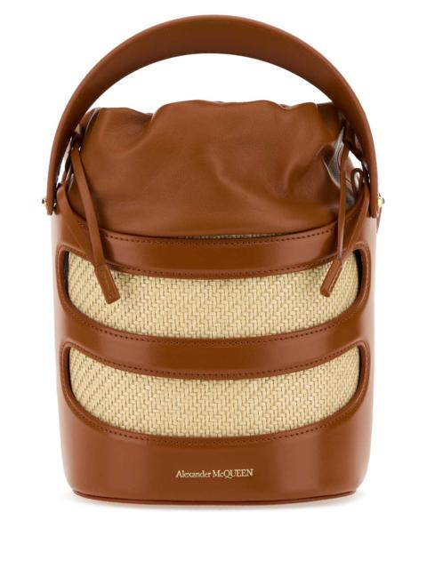 Alexander McQueen Alexander Mcqueen Women Two-Tone Leather And Raffia The Rise Bucket Bag