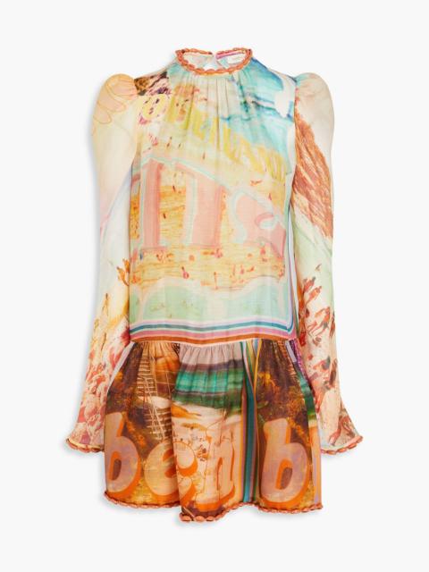 Zimmermann Shell-embellished printed linen and cotton-blend gauze mini dress
