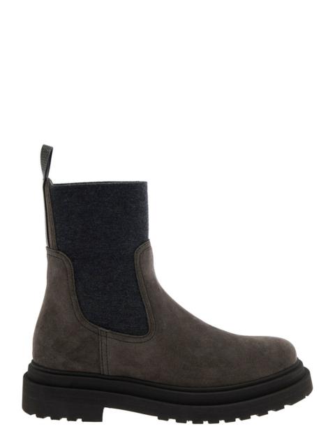 Brunello Cucinelli Women Brown Ankle Boots With Pull-Tab With Monil At The Heel In Suede Woman