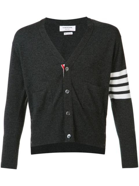Thom Browne Thom Browne Men Classic Short V Neck Cardigan With White 4 Bar Stripe In Cashmere