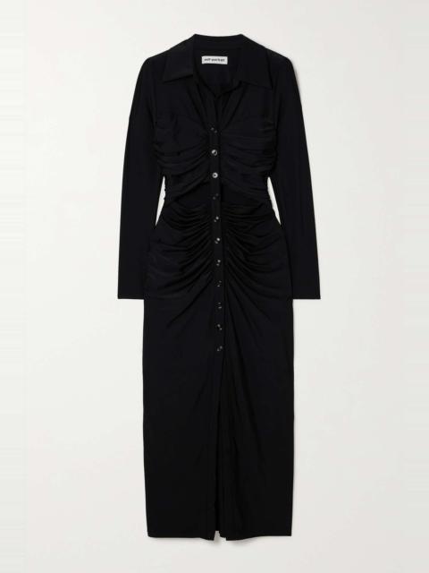 Cutout ruched stretch-jersey midi dress