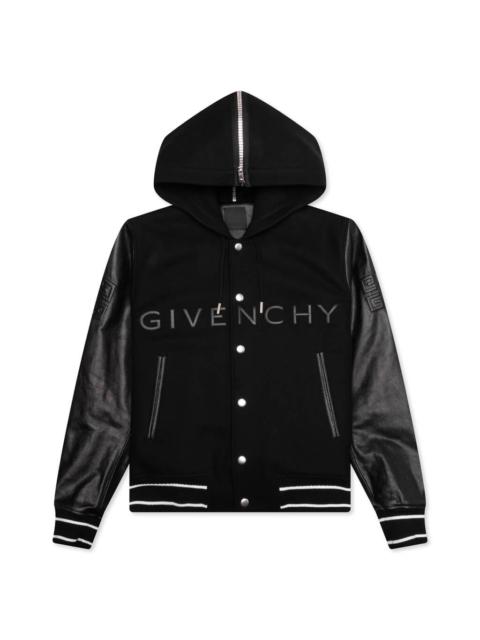 Givenchy HOODED VARSITY JACKET IN WOOL AND LEATHER - BLACK