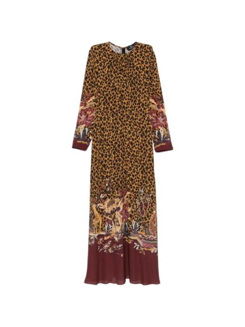 Etro Etro Women Leopard-Print Maxi Dress With Floral Trim.