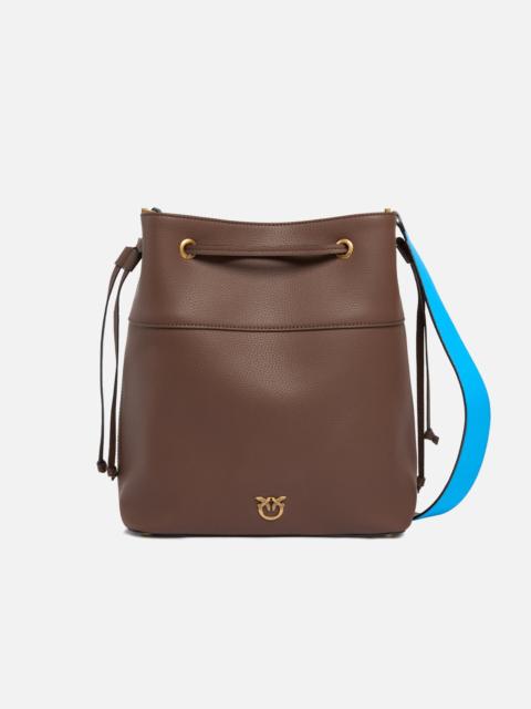 PINKO MEDIUM FULL-GRAIN LEATHER BUCKET BAG WITH LOVE BIRDS LOGO