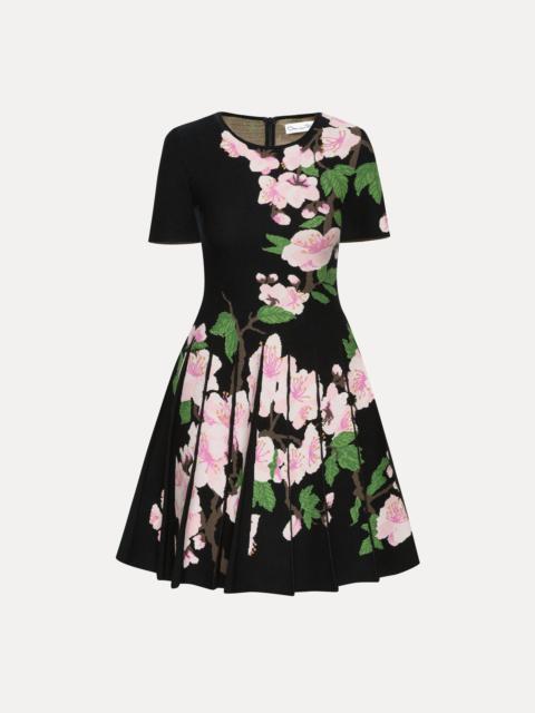 Oscar de la Renta CHERRY BLOSSOM PLEATED JACQUARD DRESS