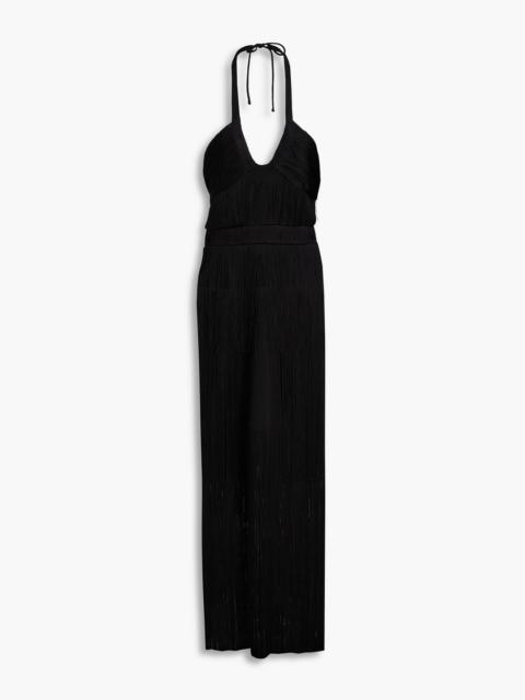 SIMKHAI Baldwin fringed draped crepe halterneck maxi dress
