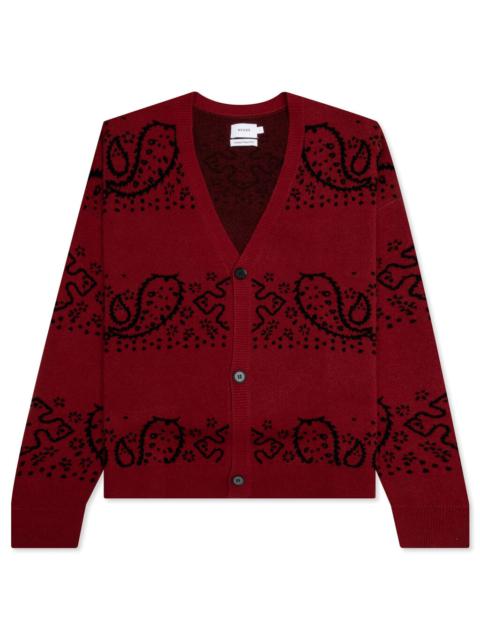 Rhude BANDANA KNIT CARDIGAN - RED/BLACK