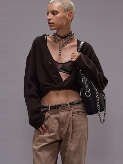 R13 TWISTED FRONT RIBBED CARDIGAN