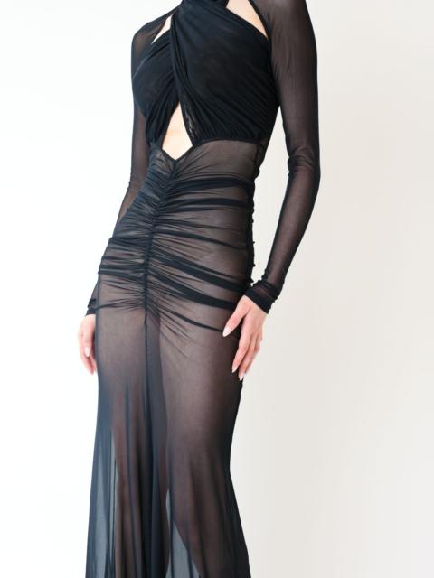 LAPOINTE Mesh Halter Ruched Gown