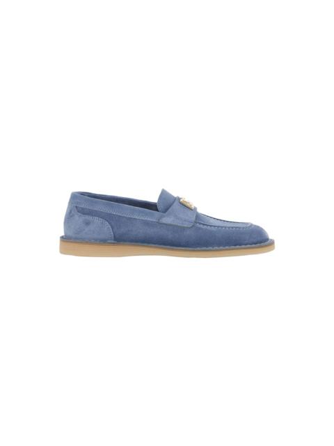 Dolce & Gabbana Blue Loafers With Logopaque On The Front In Suede Woman