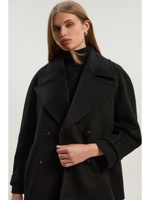 KAREN MILLEN Tailored Brushed Wool Double Breasted Short Pea Coat