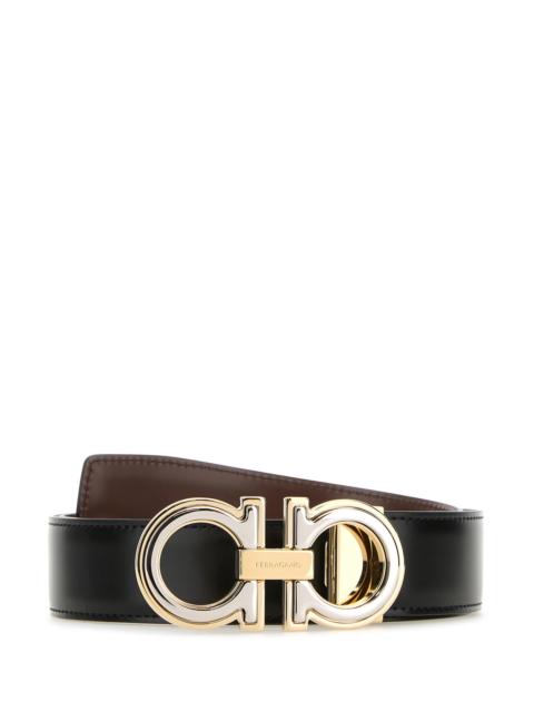 FERRAGAMO Black leather reversible Gancini belt
