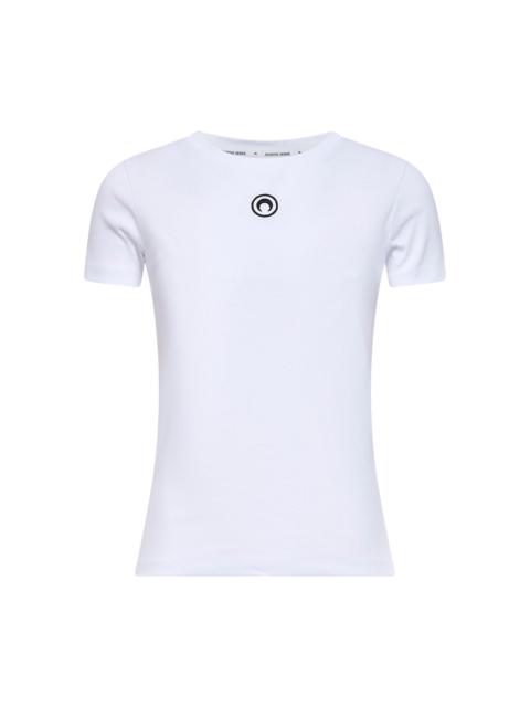 Marine Serre Marine Serre Women White Ribbed Jersey Moon Logo T-Shirt<Br/>