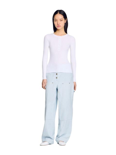 SANDRO Ribbed sweater with Tunisian collar in White at Nordstrom