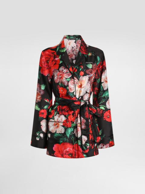 Dolce & Gabbana Long-sleeved twill pajama shirt with rose print
