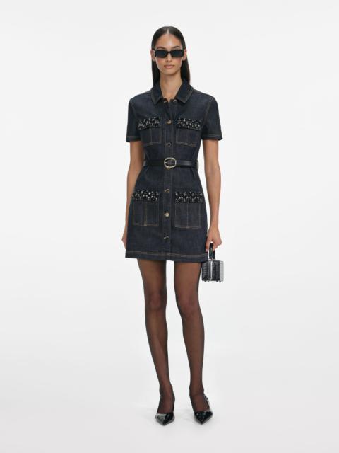 self-portrait Indigo Denim Crystal Trim Mini Dress