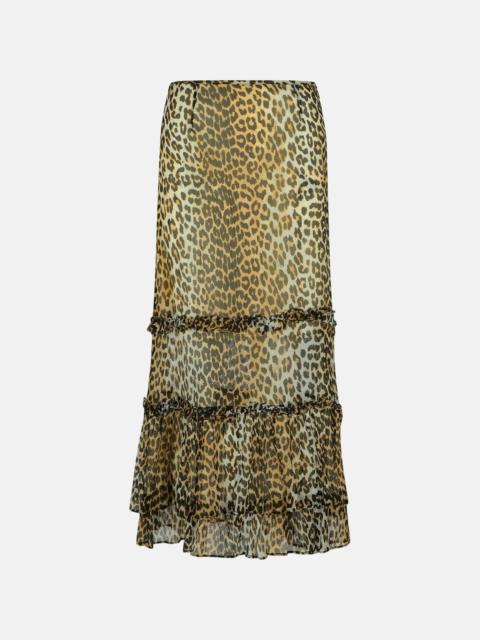 GANNI LONG SKIRT IN VISCOSE 'CHIFFON' WITH LEOPARD PRINT