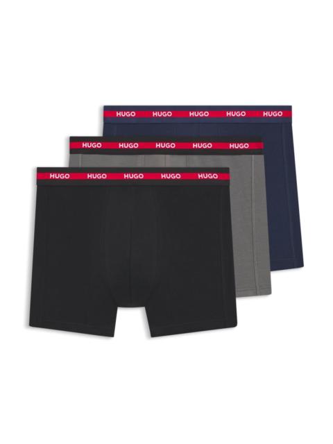 HUGO THREE-PACK OF STRETCH-COTTON BOXER BRIEFS WITH LOGOS