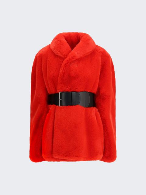 BALENCIAGA Wrap Faux Fur Jacket Red