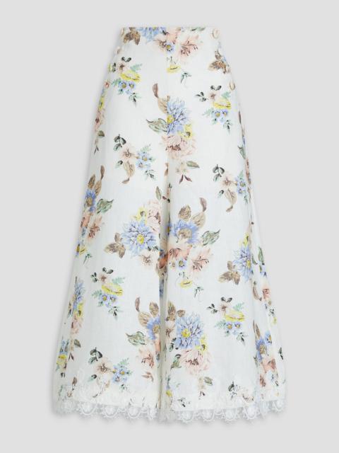 Zimmermann Lace-trimmed floral-print linen culottes
