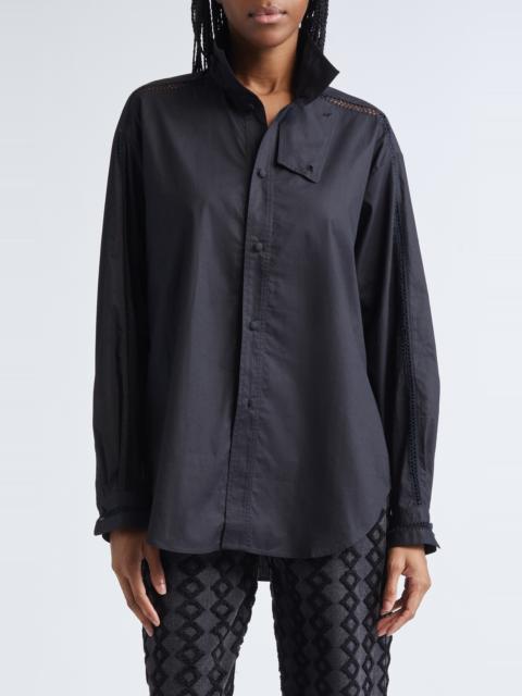 diotima Diotima Tab Embroidered Cotton Poplin Button-Up Shirt in Black at Nordstrom