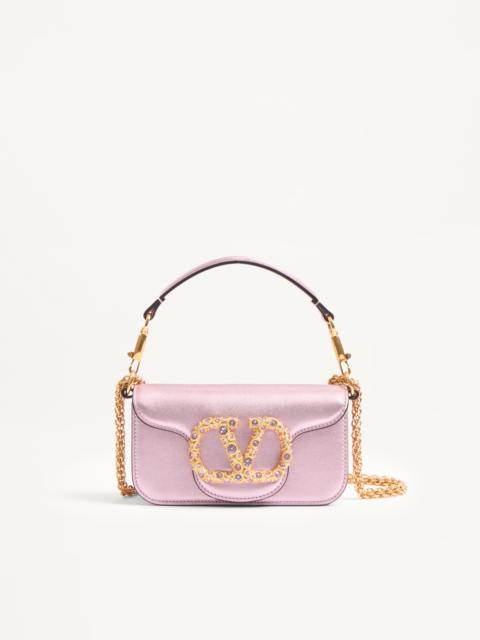 Valentino VALENTINO GARAVANI LOCÒ SMALL SHOULDER BAG IN LAMINATED CALFSKIN WITH JEWEL LOGO