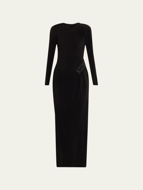 GIORGIO ARMANI Plisse Jersey Gown with Beaded Hip Detail