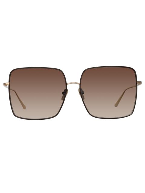 LINDA FARROW HINA SQUARE SUNGLASSES IN BROWN