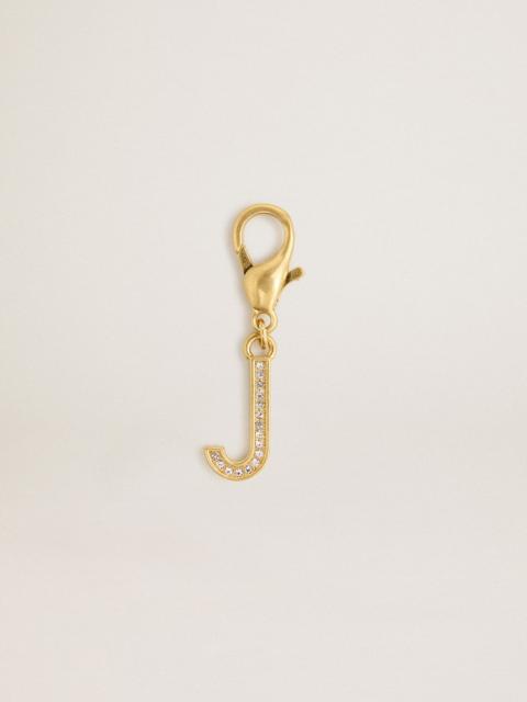 Golden Goose Letter J charm in gold-colored brass with crystals