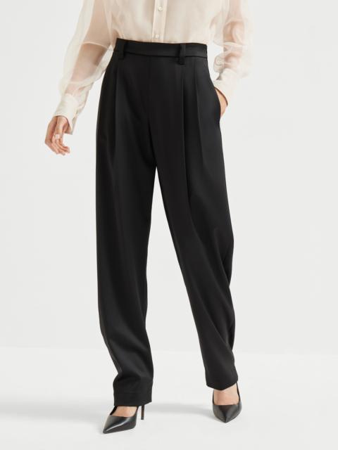 Brunello Cucinelli Virgin wool stretch satin slouchy trousers with monili
