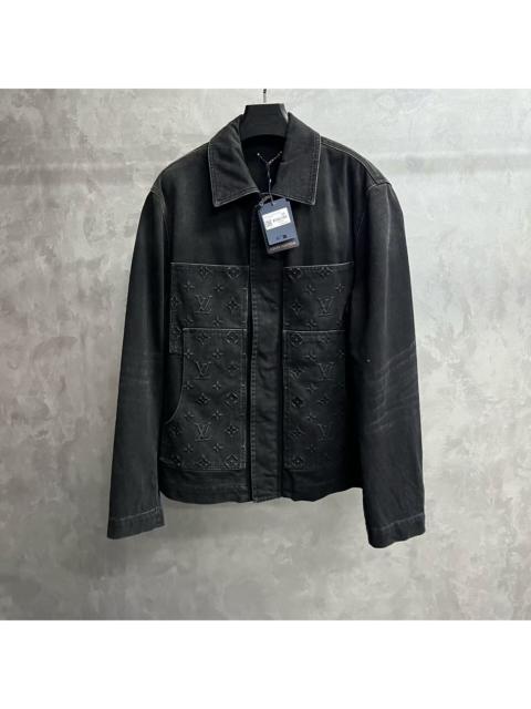 Louis Vuitton Louis Vuitton Solid Black Long-Sleeve Denim Jacket with Logo Collar